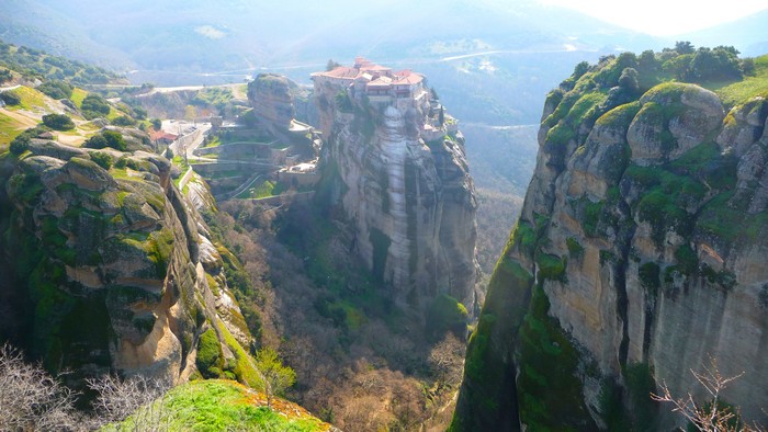 Meteora, Greece has several surreal monasteries. They look more like Dali painting than real. You stare at them wondering, "How do monks get up there? Do they ever come down?"
