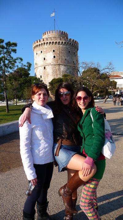 Left to right: Niki, Maria, and Irini at the Thessaloniki tower