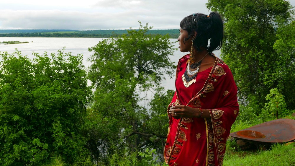 The bride overlooking Zambezi River on her wedding day