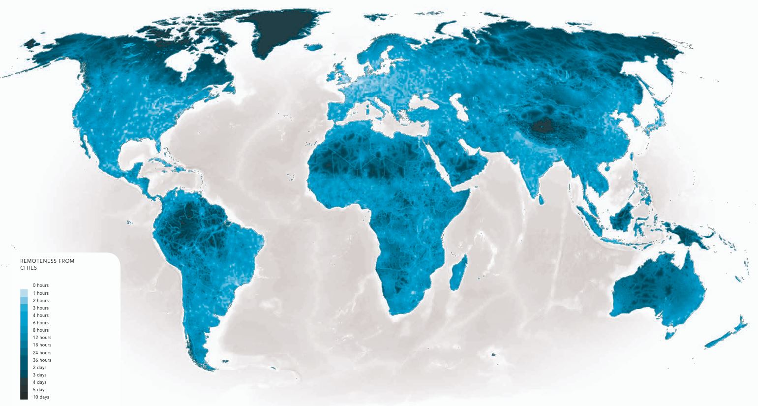 City remoteness world map