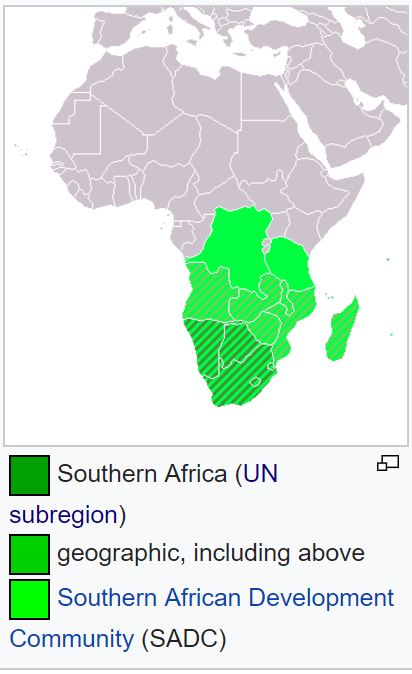 Map of countries that are in Southern Africa