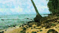An altered image of a beach in Panama