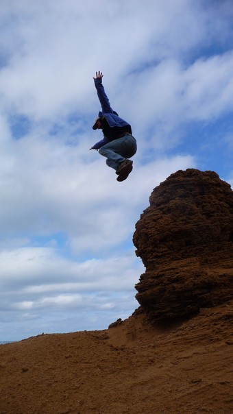 Francis Tapon jumping in the Greek island of Corfu