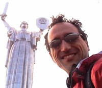 I don't know what happened to my hair when I stood under this statue in Kyiv (Kiev). 