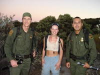 On October 20, our last night on the PCT, these sweaty Border Patrol Guards were chasing us for two hours until they finally caught us. One look at Maiu and they realized that she wasn't an illegal alien. But once I told them that she was from Estonia, they slapped the cuffs on her.  