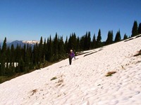 When there is no snow, walking this trail is easy. But the snow slows you down as you're walking sideways, even when the slope is minor like this one.