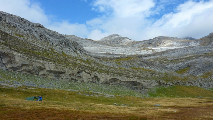 Lonely, cold camper in Pyrenees