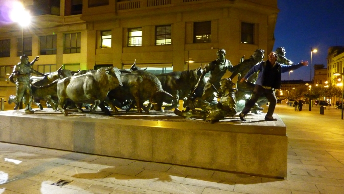 Being chased by bronze bulls in Pamplona
