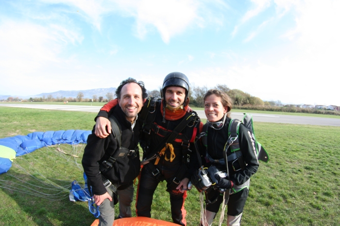 On the ground after skydiving