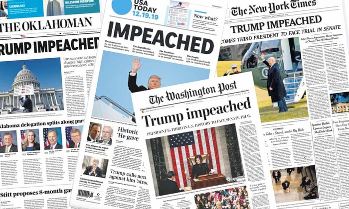 Donald Trump Impeached in Various Headlines in Newspapers