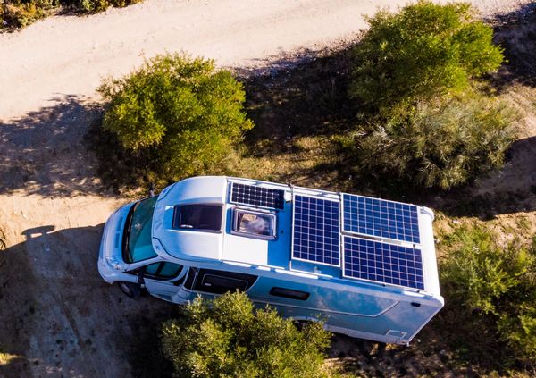 Solar Panel on the roof of an RV and van