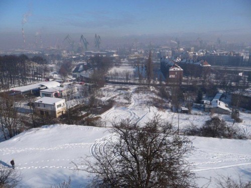 Gdansk in snow from above