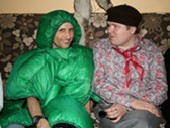 Francis Tapon and Benny Hill in costume party in Parnu, Estonia.