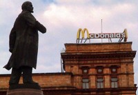 In Dnipropetrovsk the McDonalds sign looks down on Lenin, symbolic of the winds of change hitting Ukraine. I thought this would make a cool photo.