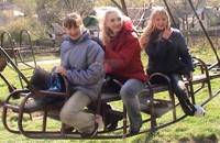 These teenagers had fun on a swing in Kamyanets-Podilsky. 