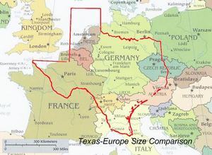 Texas map over Europe: this should humble the French. BTW, Germany is the size of Montana.