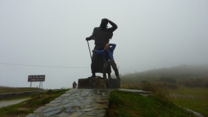 Alto de San Roque is a much dreaded mountain pass. It's only 1,270 meters, but it's the highest post-Pyrenees point on El Camino Santiago. Sadly, I had no view that day, but if I did, I would just see farmland all around, with real mountains in the distance.